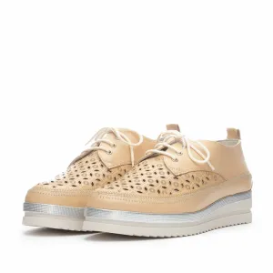 Pantofi casual dama din piele naturala, Leofex - 240 Bej Box