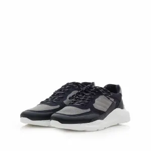 Pantofi sport barbati din piele naturala, Leofex - 672 Blue cu Gri Box Velur