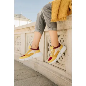 Pantofi sport damă din piele naturală, Leofex- 238 Galben Vişiniu Box