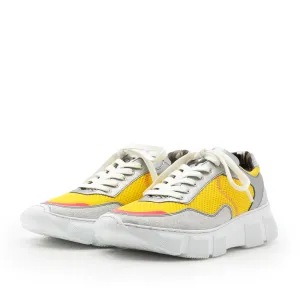Sneakers dama din piele naturala, Leofex- 306 Gri+galben box