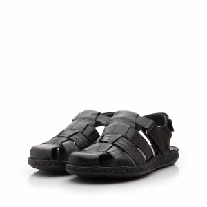 Sandale barbati din piele naturala, Leofex - 141 negru box