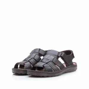 Sandale barbati din piele naturala, Leofex - 144 Maro inchis box