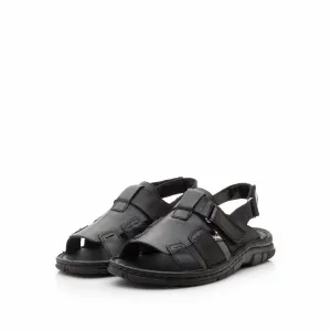 Sandale barbati din piele naturala, Leofex - 323 negru box
