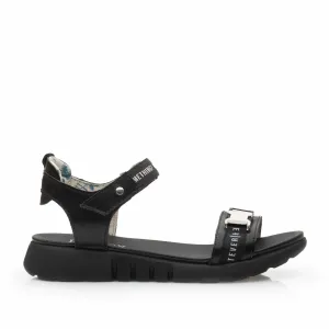 Sandale cu talpa joasa dama din piele naturala,Leofex - 257 Negru Box