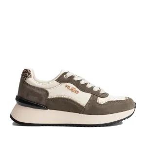 Sneakers damă din piele naturală - 3499 Bej+Gri Box Velur