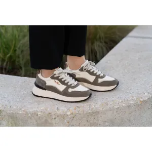 Sneakers damă din piele naturală - 3499 Bej+Gri Box Velur