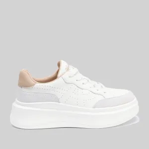 Sneakers damă din piele naturală - 4430 Crem Gri Box Velur