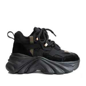 Sneakers damă din piele naturală, Gryxx - 4429 Negru Velur Mash
