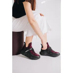 Sneakers damă din piele naturală, Leofex - 288 Negru+mov box velur