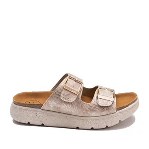 Saboți damă din piele naturală - 3607 Auriu Box Croco