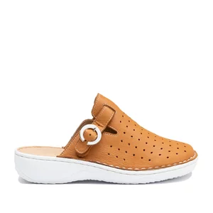 Saboți medicali damă din piele naturală, Leofex - 121-L Cognac Box