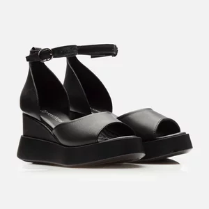 Sandale cu platforma dama din piele naturala -  222 Negru Box