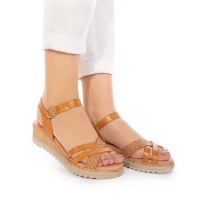 Sandale cu platforma dama din piele naturala - 97704 Camel box