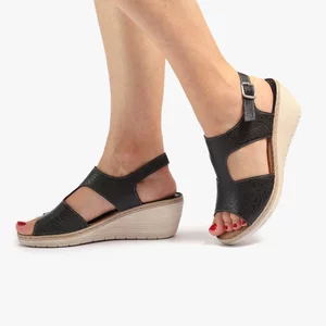 Sandale cu platforma dama din piele naturala, Leofex - 218  Negru Box