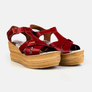 Sandale cu platformă damă din piele naturală, Leofex – 532 Roșu Box