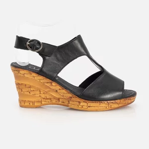 Sandale cu platformă damă din piele naturală, Leofex – 482 Negru Box