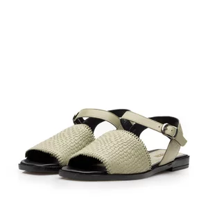 Sandale cu talpă joasă damă, din piele naturală - 111 Olive Box