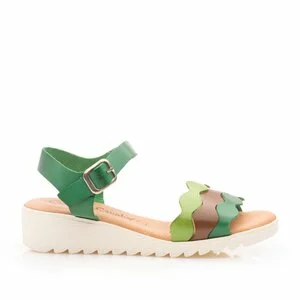 Sandale cu talpă joasă damă, din piele naturală - 11901 Verde Box