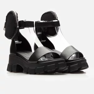 Sandale cu talpă joasă damă, din piele naturală - 223 Negru Box
