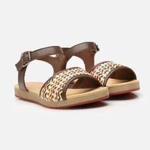 Sandale cu talpă joasă damă, din piele naturală - 493 Maro Multicolor Box
