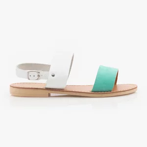 Sandale cu talpa joasa din piele naturala - 107 Turquoise + Alb Velur+ Box