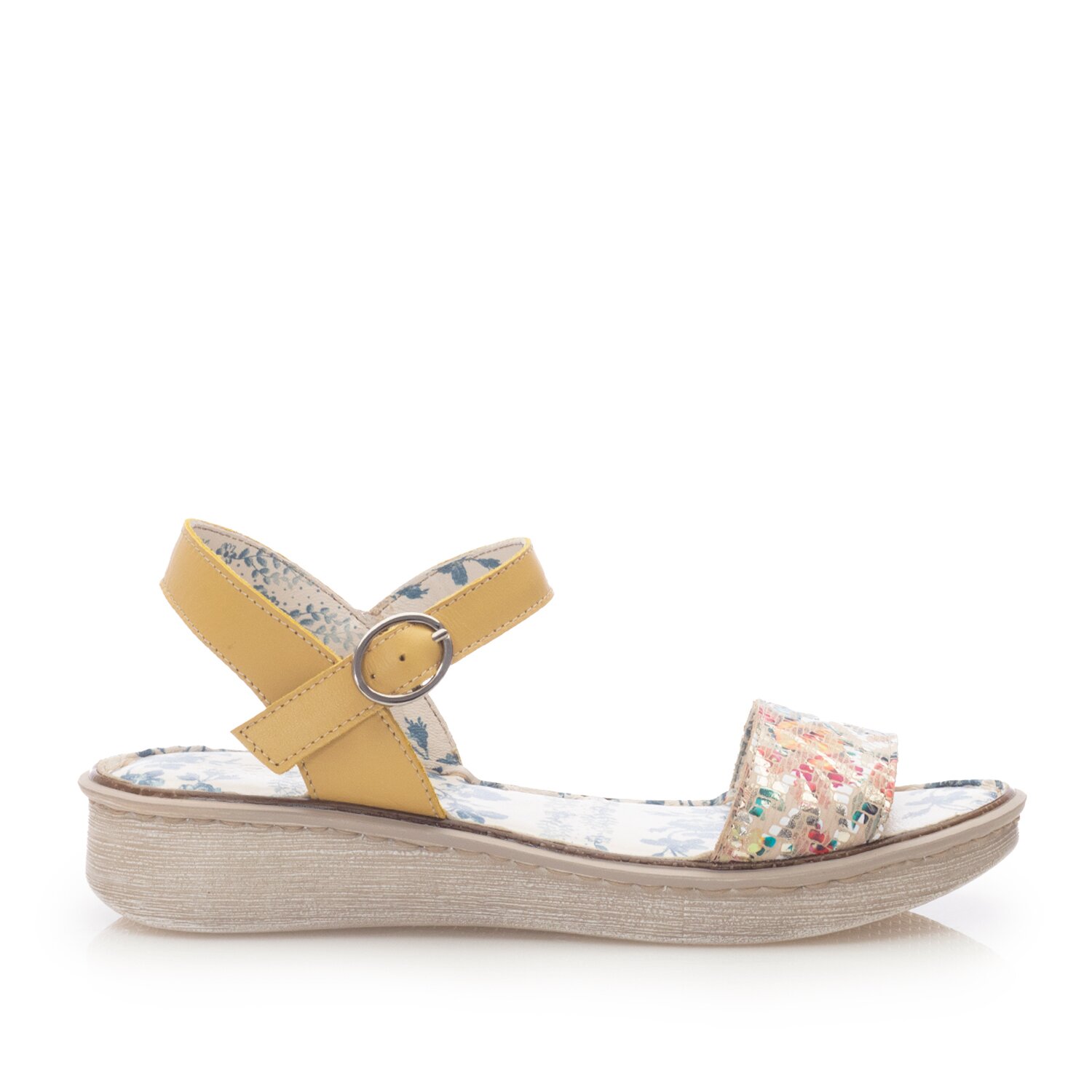 Poze Sandale cu talpa joasa din piele naturala,Leofex - 260-1 Galben Box Floral
