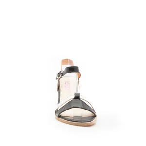 Sandale cu toc damă din piele naturală, Leofex - 127-2 Negru Argintiu Box
