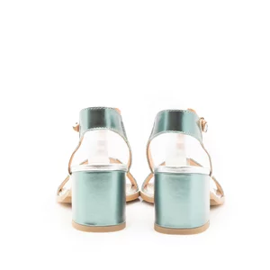 Sandale cu toc damă din piele naturală, Leofex - 227 Blue  Argintiu Sintetic Box