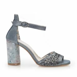 Sandale cu toc dama perforate din piele naturala, Leofex - 251 Azur Metalizat Box