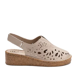 Sandale damă cu platformă, Filippo - 3606 Crem Box Perforat