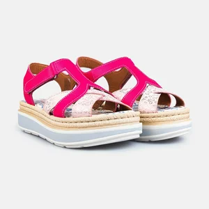 Sandale dama cu talpa groasa din piele naturala - 490 Roz Box
