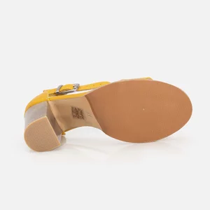 Sandale damă cu toc din piele naturală  – 512 Galben Box