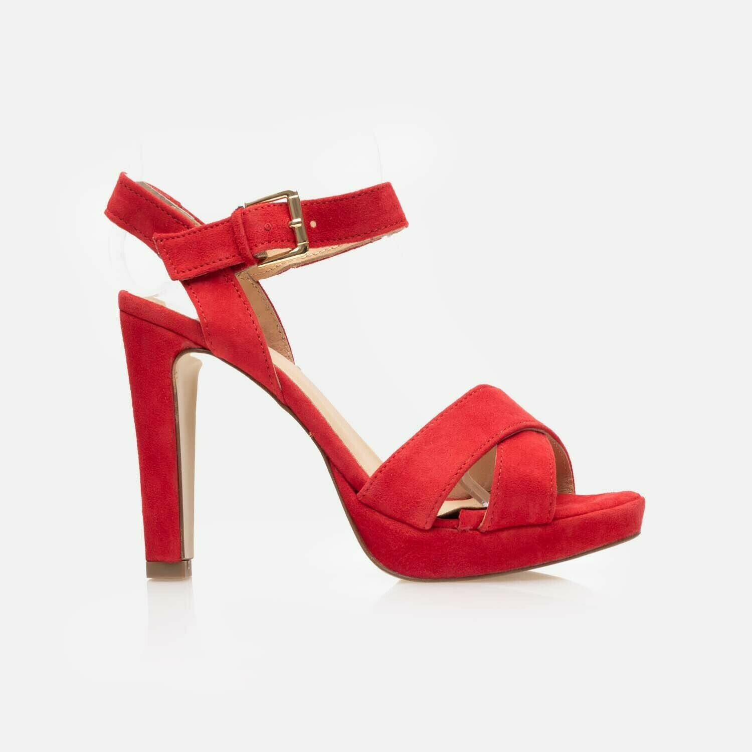 Sandale elegante damă cu toc din piele naturală - 210 Roşu Velur