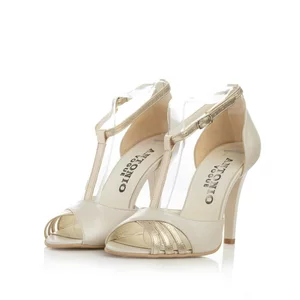 Sandale elegante damă cu toc din piele naturală - 49721 Bej Box Sidefat