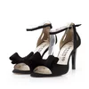 Sandale elegante damă cu toc din piele naturală - 51721 Negru Velur