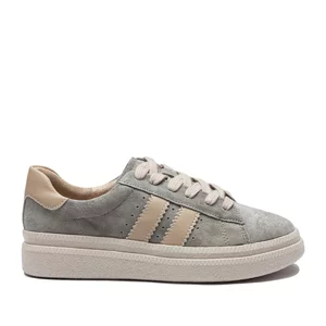 Sneakers damă din piele naturală - 3498 Gri Bej Nabuc