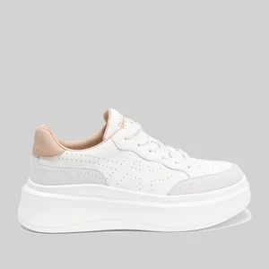 Sneakers damă din piele naturală - 4430 Crem Gri Box Velur