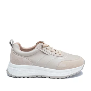 Sneakers damă din piele naturală - 4431 Bej Box