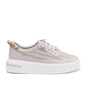Sneakers damă din piele naturală - 4432 Taupe Deschis Box