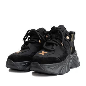 Sneakers damă din piele naturală, Gryxx - 4429 Negru Velur Mash