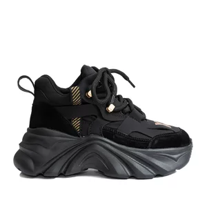 Sneakers damă din piele naturală, Gryxx - 4429 Negru Velur Mash